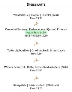 A menu of Hotel Gasthof Hirschen