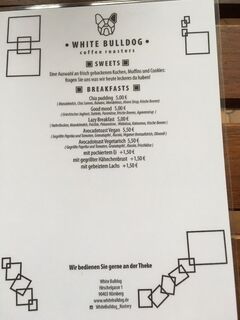 A menu of White Bulldog Coffee Roasters