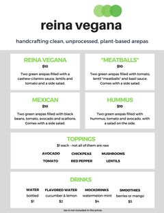 A menu of Reina Vegana