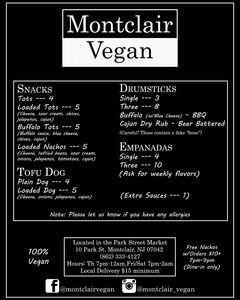 A menu of Montclair Vegan