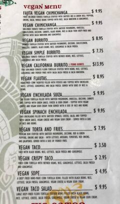 A menu of Salsa's Taco Bar