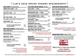 A menu of Lin's Asia Küche