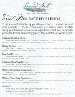 A menu of Sacred Arts Café