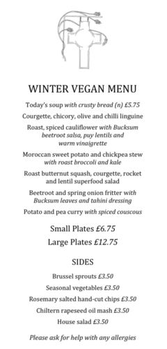 A menu of The Alford Arms