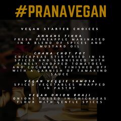 A menu of Prana Indian Restaurant