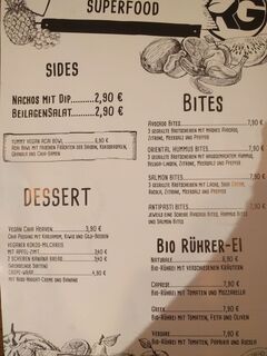 A menu of Rich `N Greens
