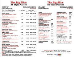 A menu of The Big Slice