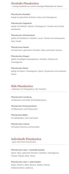 A menu of Steak- und Pfannkuchenhaus