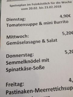 A menu of Stella’s Feinköstlich