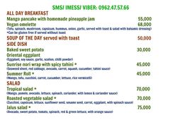 A menu of Jalus Vegan Kitchen & Café