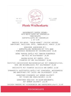 A menu of Picnic
