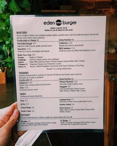 A menu of Eden Burger