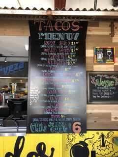 A menu of Bomb Tacos, West Las Vegas