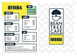 A menu of Bean Tree Café