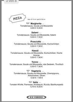 A menu of Die Weberei