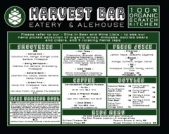 A menu of Harvest Bar