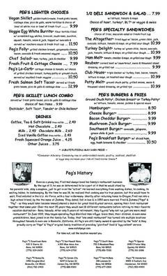 A menu of Peg's Glorified Ham N Eggs, South Reno