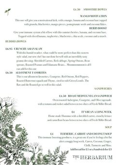 A menu of The Herbarium Bar