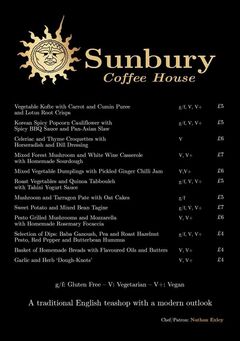 A menu of Sunbury Coffee House