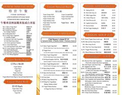 A menu of Chef Kenny’s Asian Vegan Restaurant