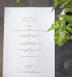 A menu of The Field Restaurant