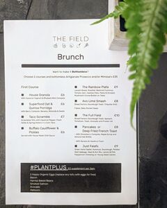 A menu of The Field Restaurant