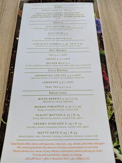 A menu of Seed Shack