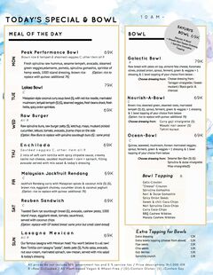 A menu of Sayuri Healing Food Café
