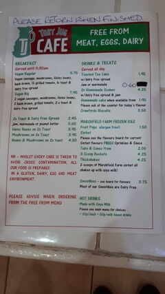 A menu of Toby Jug Cafe