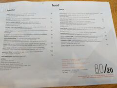 A menu of Eighty/Twenty Food