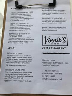 A menu of Vinnie's Eatery