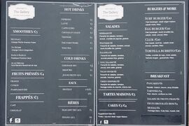 A menu of The Gallery