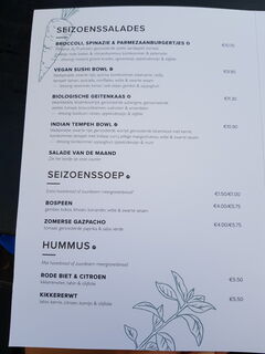A menu of SLA Kruisweg
