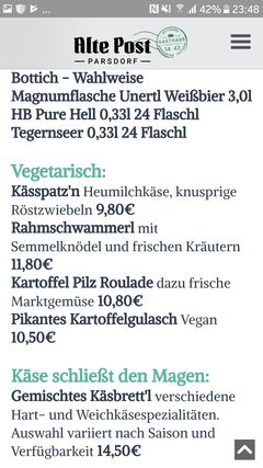 A menu of Alte Post Parsdorf