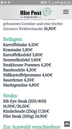 A menu of Alte Post Parsdorf