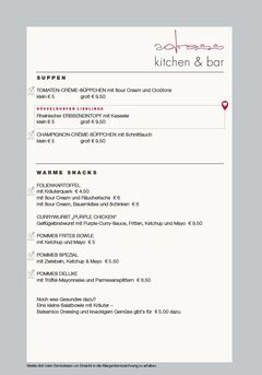 A menu of [a]dress kitchen&bar