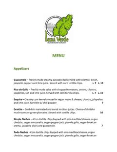 A menu of Luna Verde