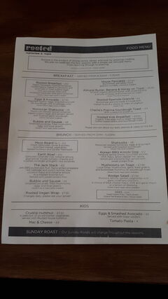 A menu of Rooted Café & Supper Rooms