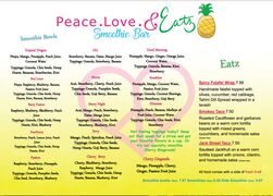A menu of Peace. Love. & Eatz Smoothie Bar