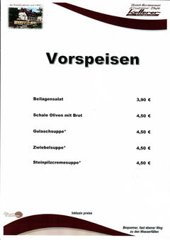 A menu of Ketterer am Kurgarten