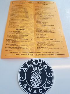 A menu of Aloha Snacks