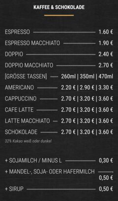 A menu of Kaffeepiraten