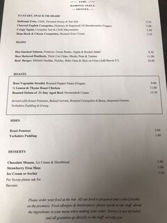 A menu of The Baring Hall Hotel