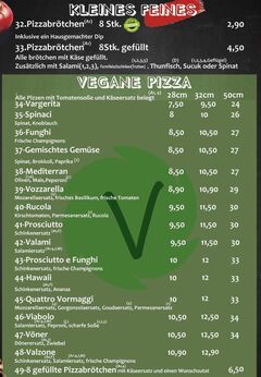 A menu of Pizzeria Nero