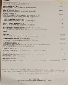 A menu of Hendersons Vegan Restaurant