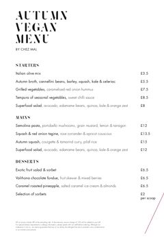 A menu of Chez Mal Brasserie & Bar