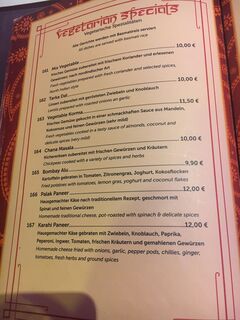 A menu of Ganesha Tandoori Restaurant