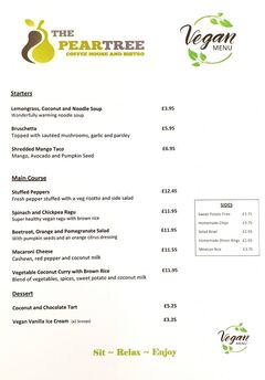 A menu of Peartree Coffee House and Bistro