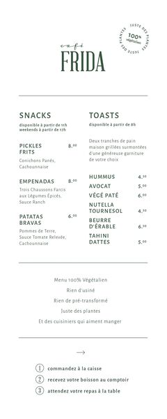 A menu of Café Frida