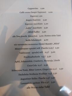 A menu of Vinzenz